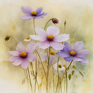 Pink and Lavender Cosmos Flowers by Deborah League