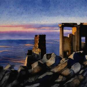 Pink Sunset, Enigmatic Ruins by Eris And AI Pink Sunset, Enigmatic Ruins by Eris And AI