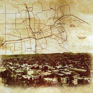 Santa Rosa, California - map and panorama on old paper by Nicko Prints