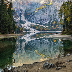 Scenic Mountain Lake Reflection - Lake Braies by Elvira Peretsman Scenic Mountain Lake Reflection - Lake Braies by Elvira Peretsman