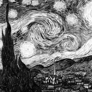 Starry Night by Van Gogh in black and white by Nicko Prints