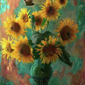 Sunflowers In A Vase Digital Oil Painting by Nature Oil Painting Sunflowers In A Vase Digital Oil Painting by Nature Oil Painting