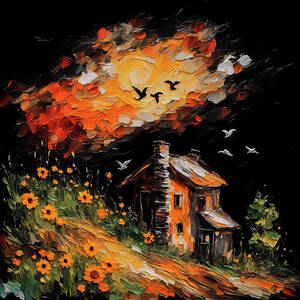 Sunset Cottage and Sunflowers by Deb Beausoleil