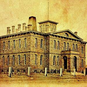 The Carson City Mint in 1866 - old photo blended with old paper texture by Nicko Prints