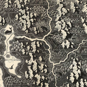 The Gold Fields of California - Vintage pictorial map of the San Francisco Bay area by Paul Hambleton Landacre The Gold Fields of California - Vintage pictorial map of the San Francisco Bay area by Paul Hambleton Landacre