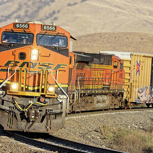 The Little Engines That Could -- BNSF Freight Train in The Tehahapi Mountains, California by Darin Volpe