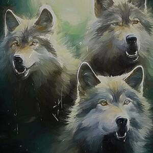 Three Moon wolves by Nature Oil Painting Three Moon wolves by Nature Oil Painting