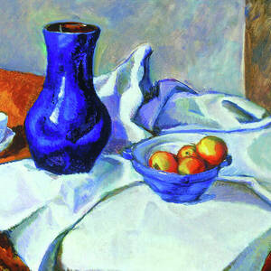 Tihanyi Lajos paintings - Still life, blue vase and apples by Tihanyi Lajos