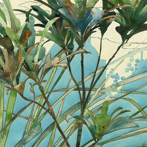 Twigs and leaves with house silhouettes by Augusto Giacometti by Augusto Giacometti