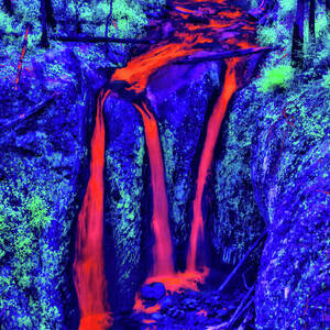 Vibrant Neon Waterfall Scene by Bruce Block