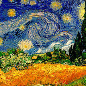 Wheat Field with Cypresses under a Starry Night - warm colors digital recreation by Nicko Prints