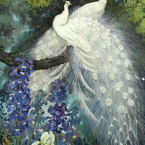 White peacocks and blue delphinium by Jessie Arms Botke by Jessie Arms Botke