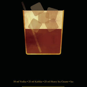 White Russian Cocktail - Classic Cocktail Print - Black and Gold - Modern, Minimal Lounge Art by Studio Grafiikka