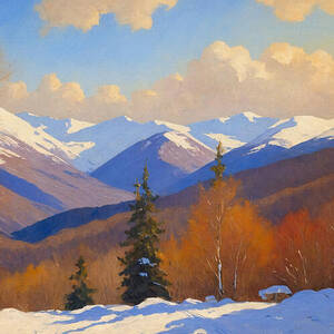 Winter landscape afternoon in the mountains - digital painting by Nicko Prints Winter landscape afternoon in the mountains - digital painting by Nicko Prints