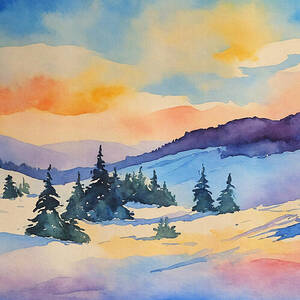 Winter landscape with pine trees - watercolor painting by Nicko Prints Winter landscape with pine trees - watercolor painting by Nicko Prints