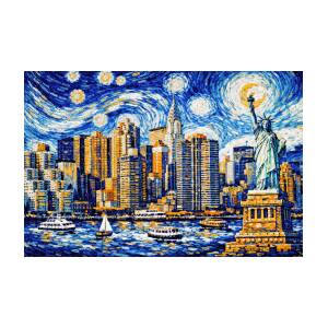 New York City - painting in the style of Starry Night by Vincent van Gogh by Nicko Prints